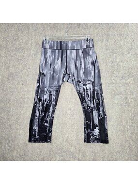 Reebok Womens Cityscape Capri Leggings Black & Gray S Mid-Rise Stretch Athletic